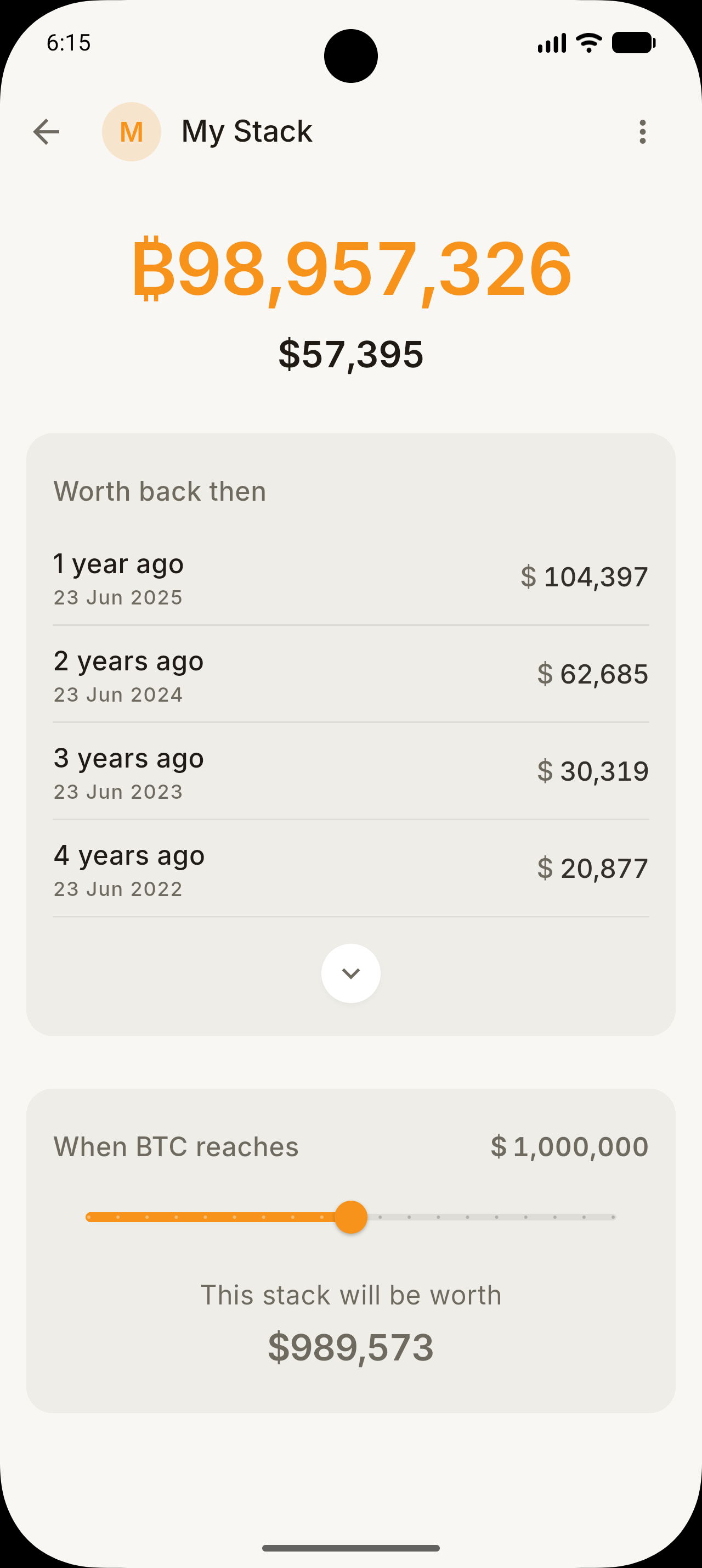 Open Bitcoin Tracker - Stack details screenshot